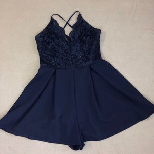 🌚Navy blue lace romper